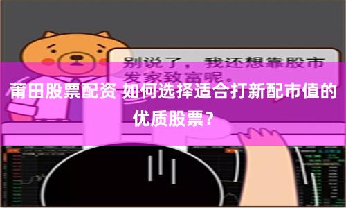 莆田股票配资 如何选择适合打新配市值的优质股票？